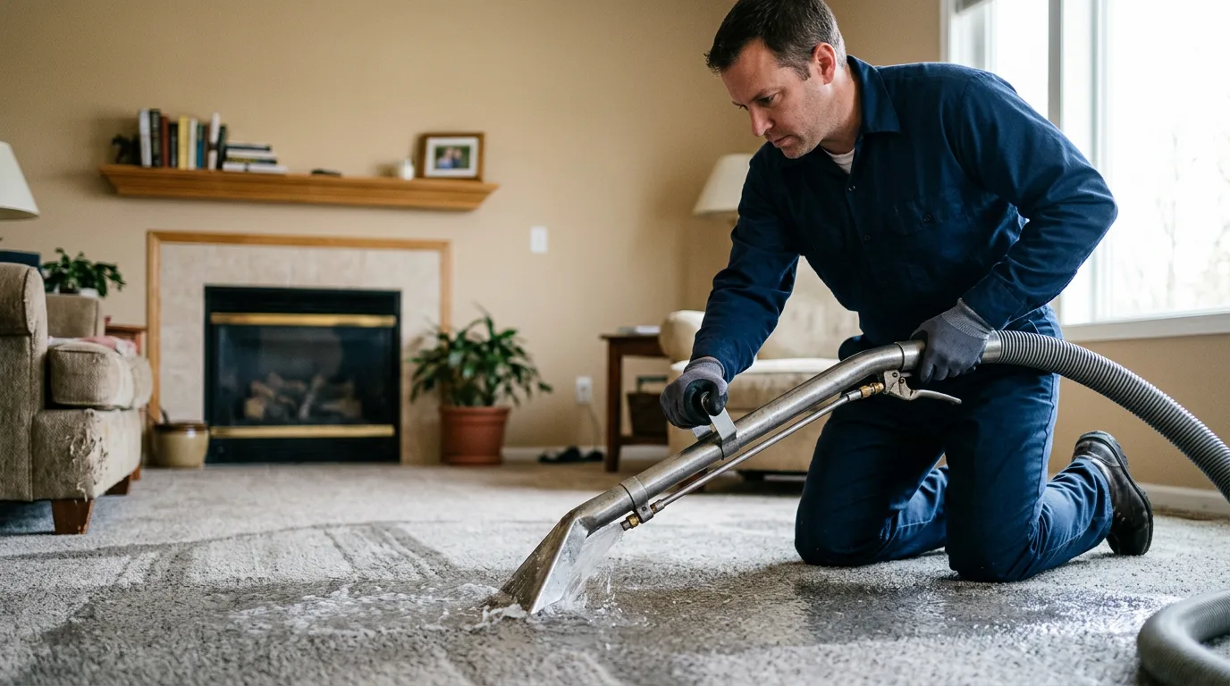 Water damage restoration technician working near Chicago, IL